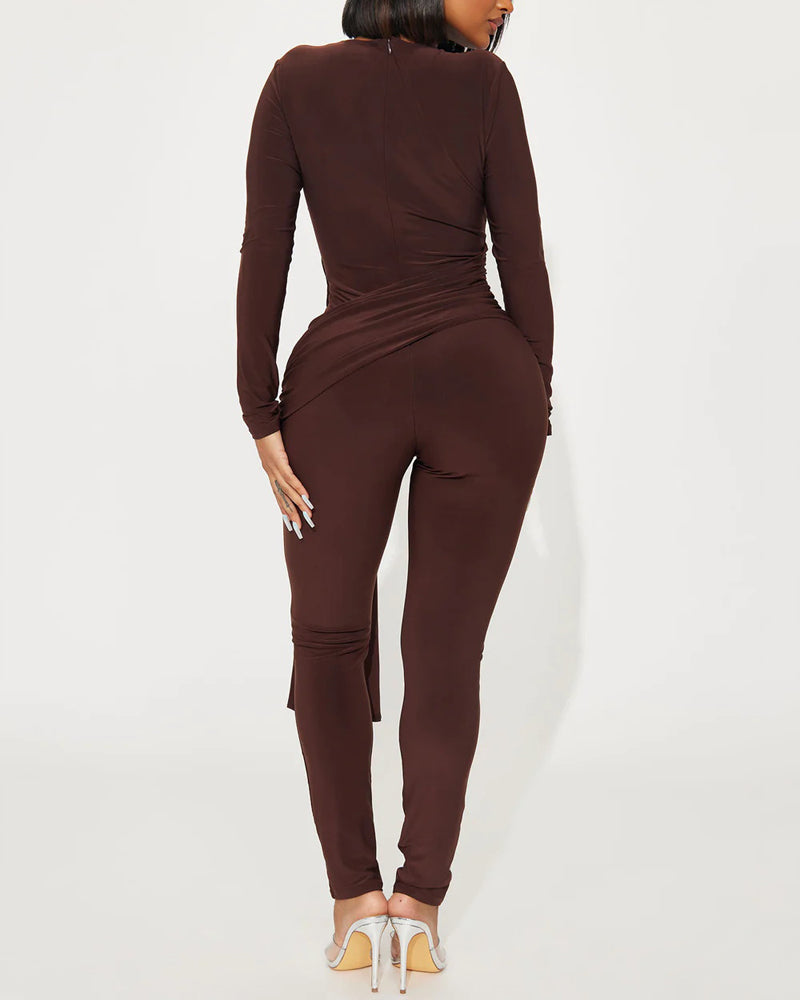 Asymmetrical Hem O Ring Decor Ruched Jumpsuit