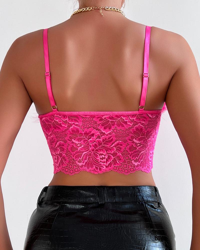 Feather Detail Lace Fishbone Corset Top