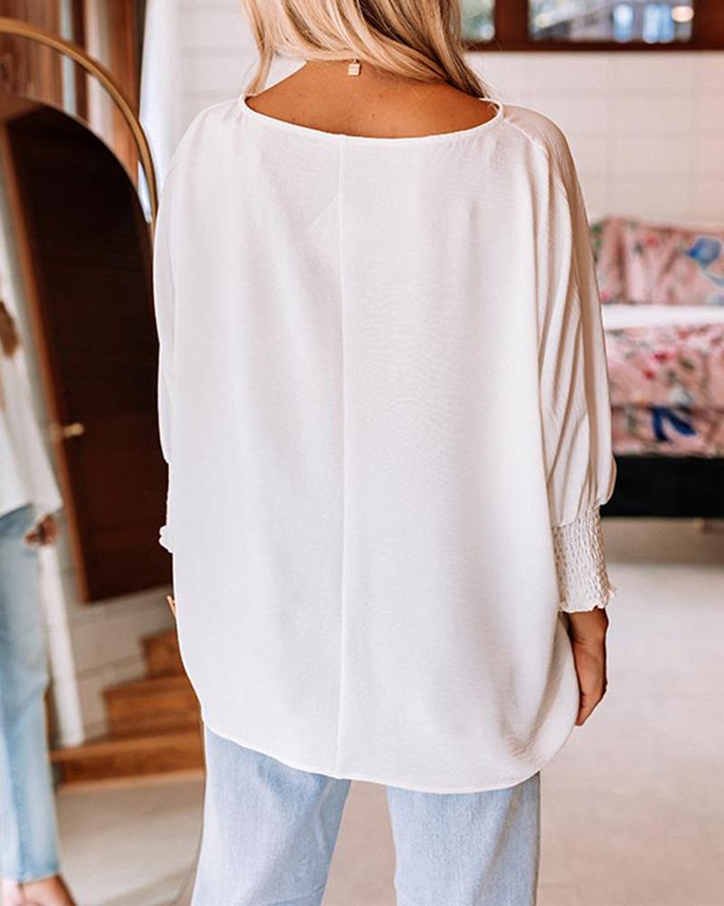 Plain Shirred Detail Casual Top