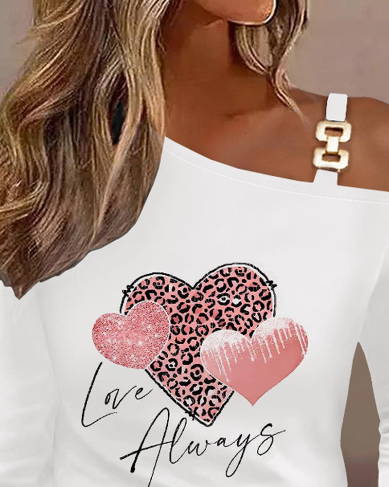 Heart Leopard Love Always Print Cold Shoulder Top