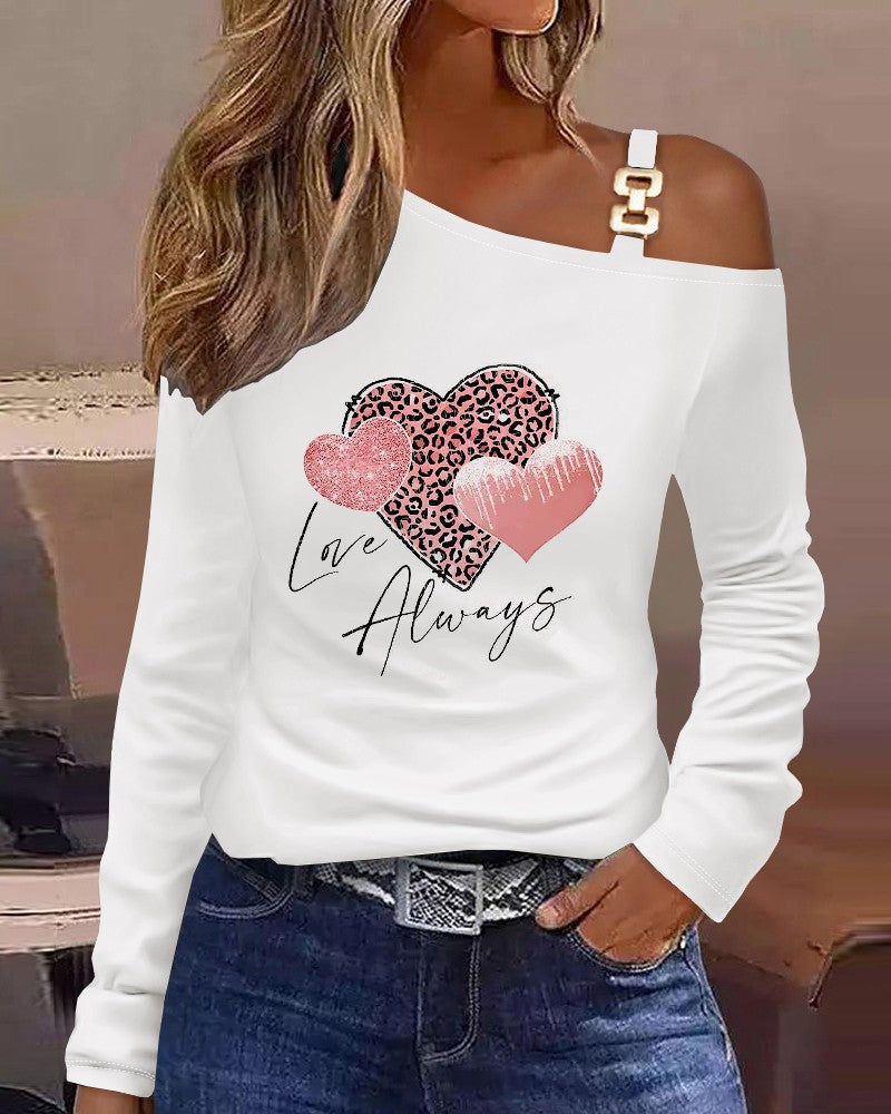 Heart Leopard Love Always Print Cold Shoulder Top