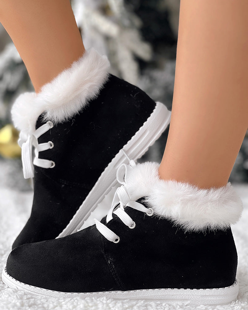 Christmas Fuzzy Detail Lined Ankle Boots