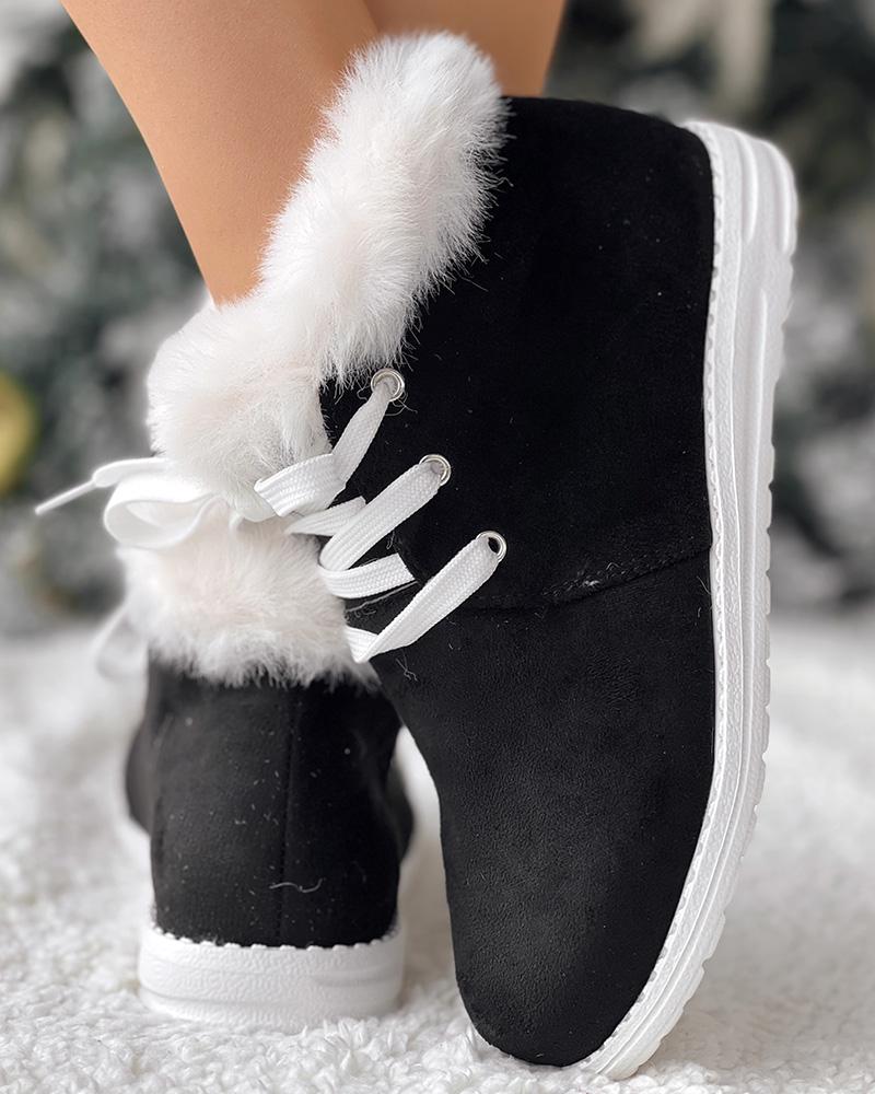 Christmas Fuzzy Detail Lined Ankle Boots