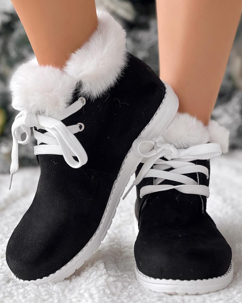 Christmas Fuzzy Detail Lined Ankle Boots