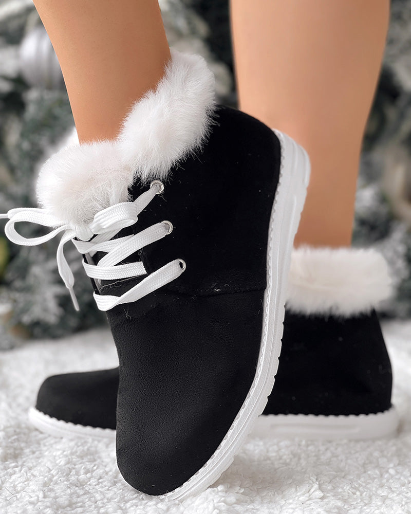 Christmas Fuzzy Detail Lined Ankle Boots