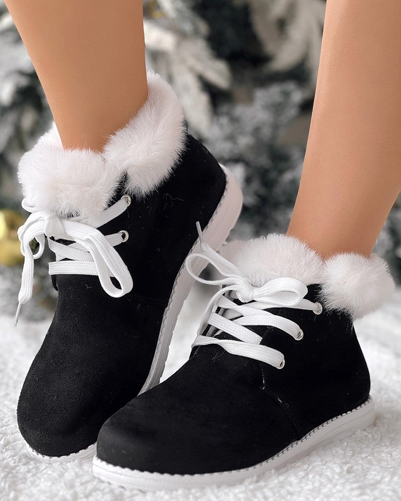 Christmas Fuzzy Detail Lined Ankle Boots