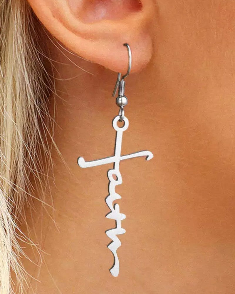 1Pair Faith Letter Shaped Drop Earrings