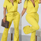 Short Sleeve Zip Up Top & Drawstring Pants Set