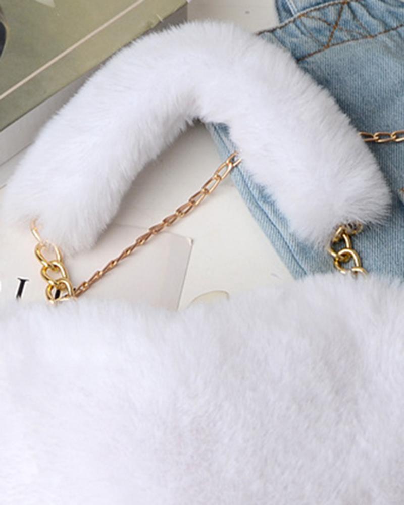 Fluffy Heart Shaped Pom Pom Chain Strap Handbag