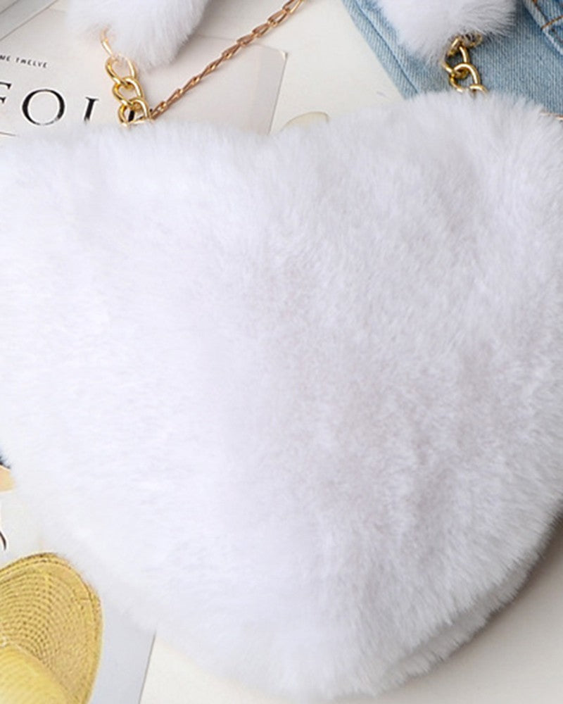 Fluffy Heart Shaped Pom Pom Chain Strap Handbag