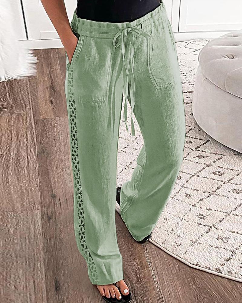 Drawstring Hollow Out Casual Pants