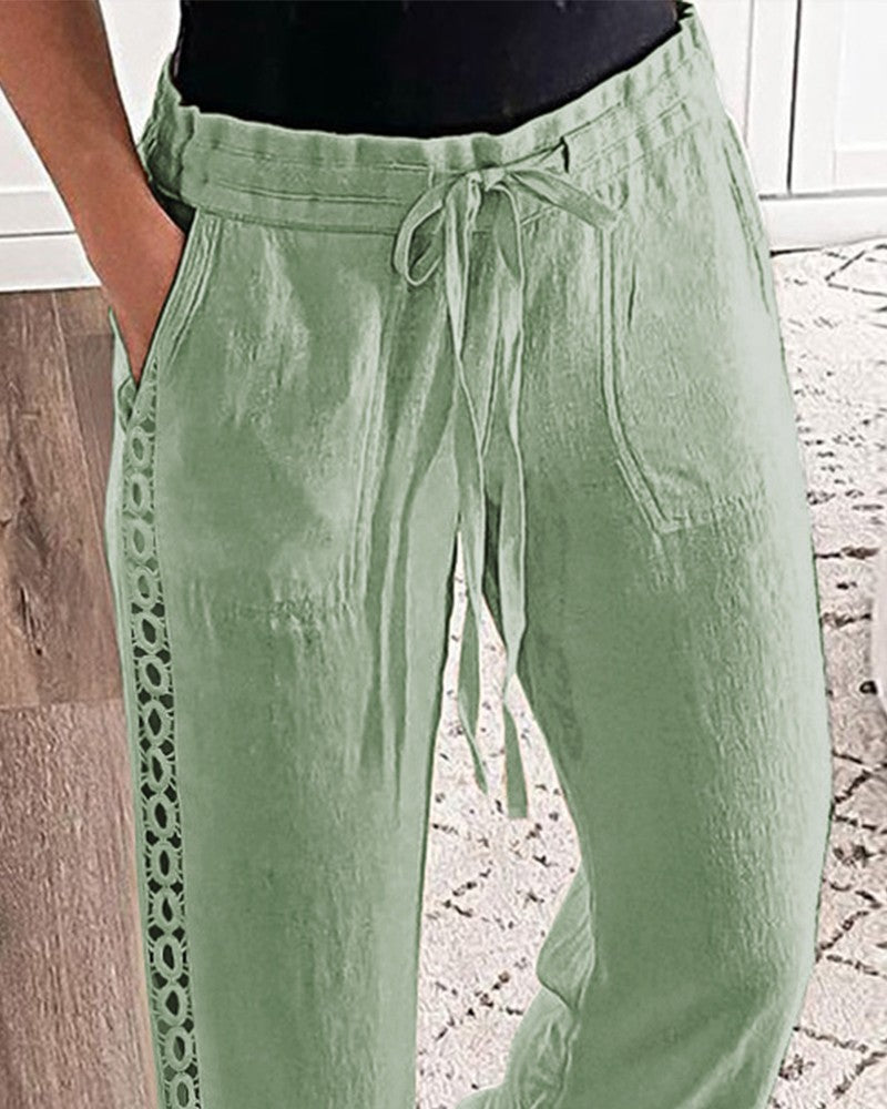 Drawstring Hollow Out Casual Pants