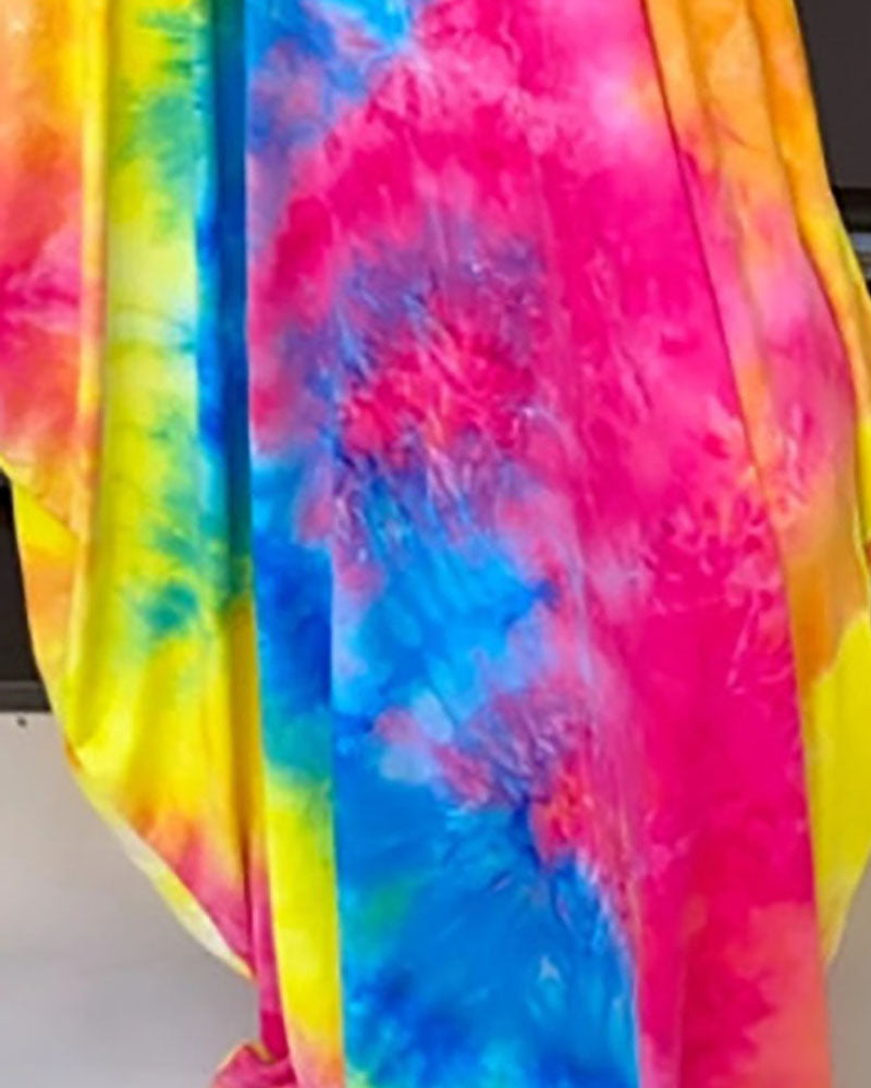 Pocket Decor Tie Dye Print V Neck Maxi Dress