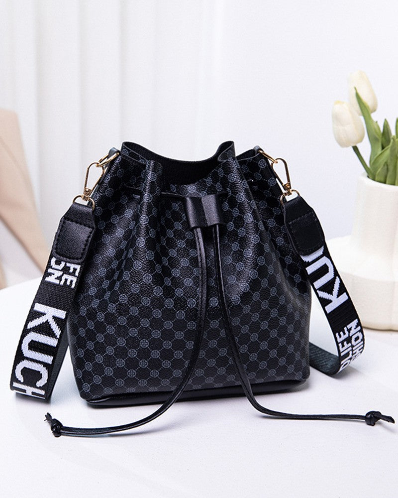 Drawstring Letter Band Bucket Bag