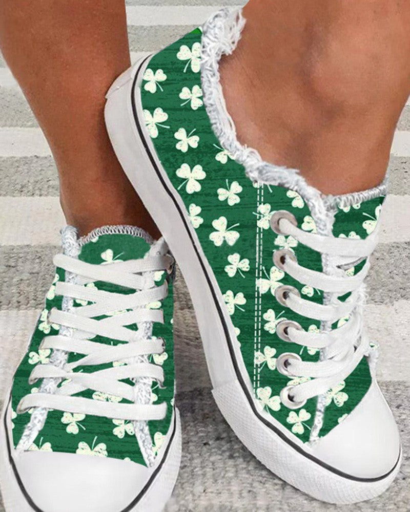 St. Patrick's Day Clover Print Ombre Fringe Hem Sneakers