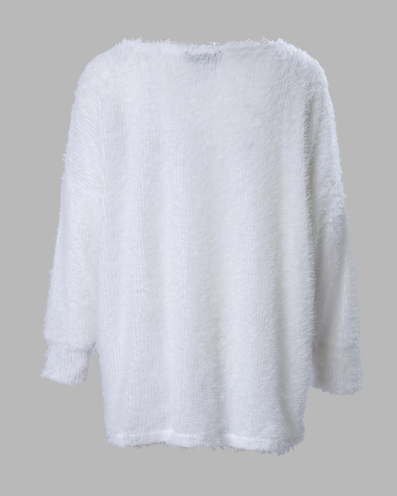 Long Sleeve Casual Fluffy Top