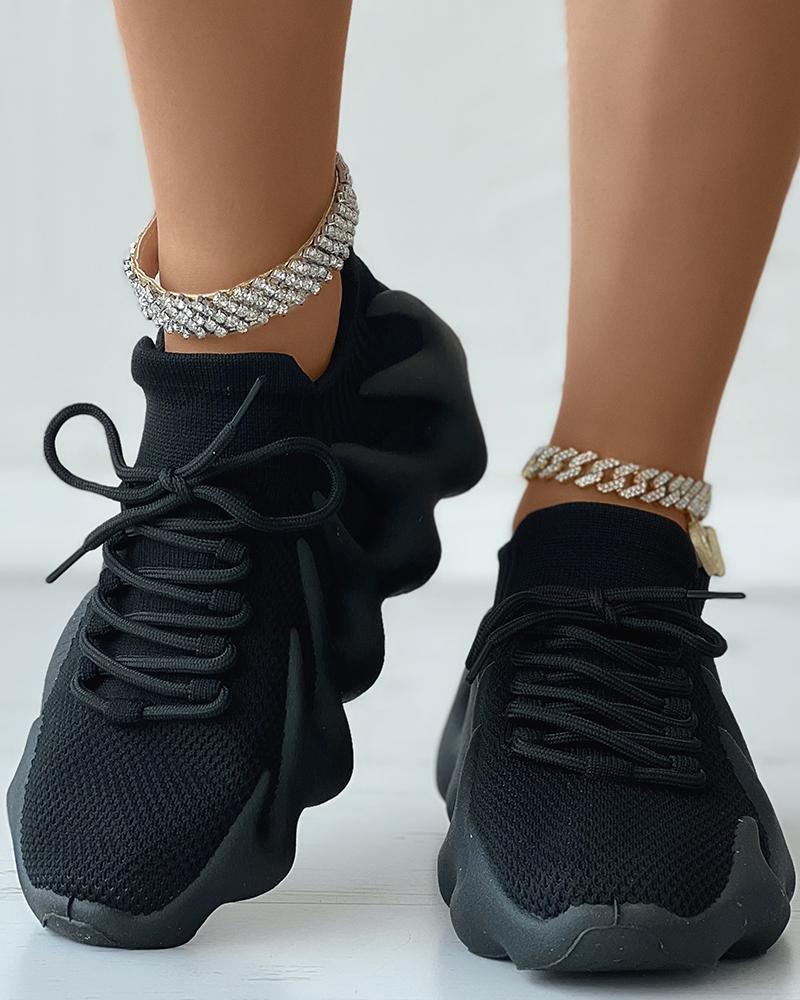 Lace Up Plain Platform Sneakers