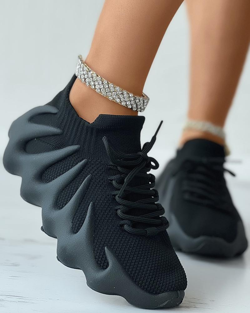 Lace Up Plain Platform Sneakers