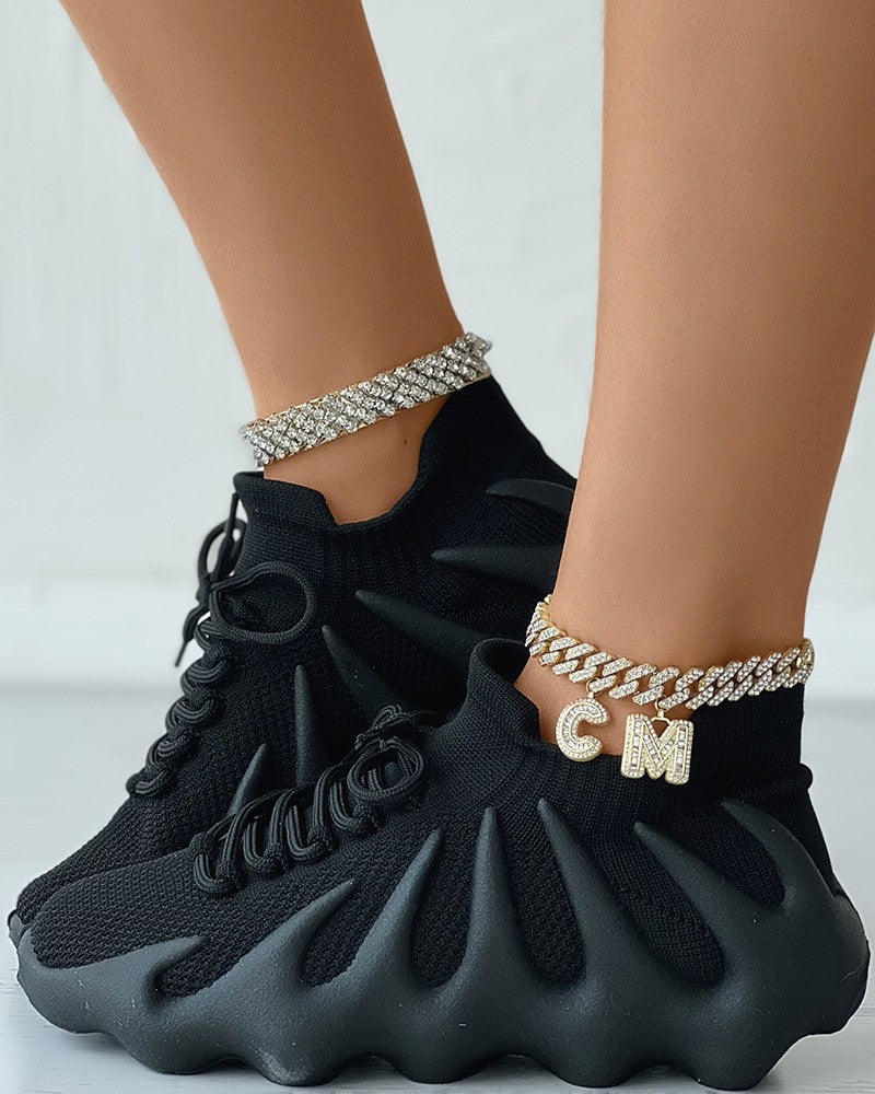 Lace Up Plain Platform Sneakers