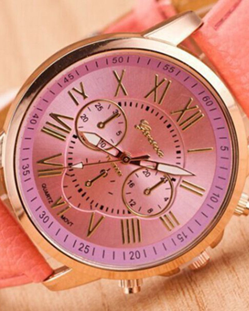 1pc Leather Band Quartz Watch