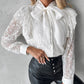 Tie Neck Long Sleeve Lace Top