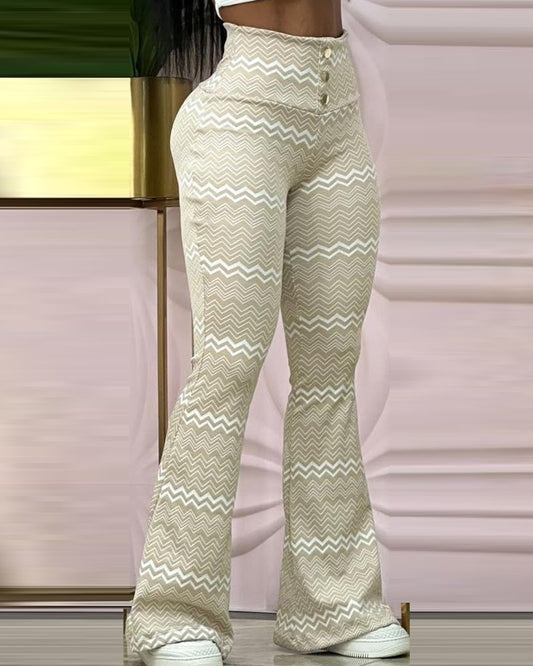 Chevron Print High Waist Bootcut Pants