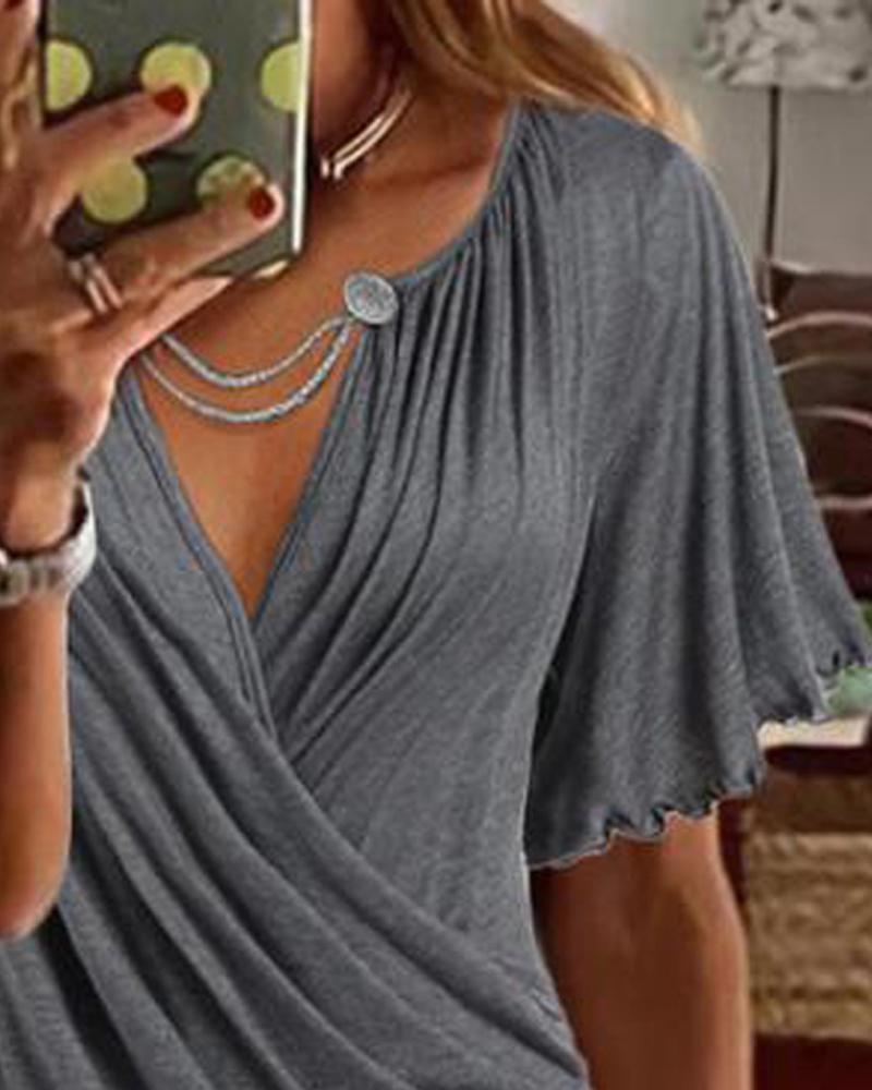 Short Sleeve Ruched Wrap Top