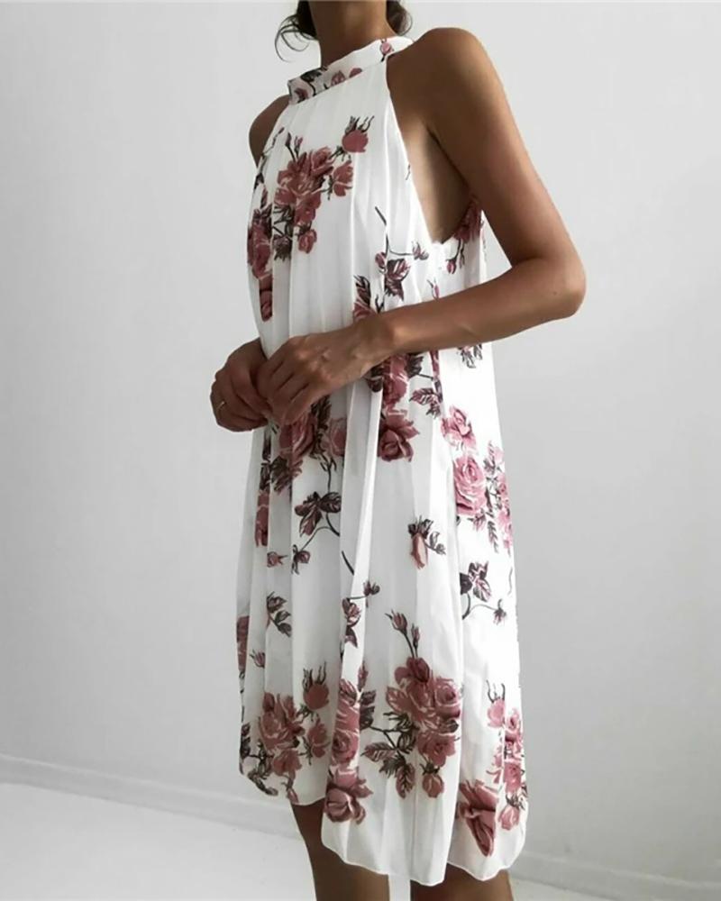 O Neck Floral Print Ruched Casual Dress