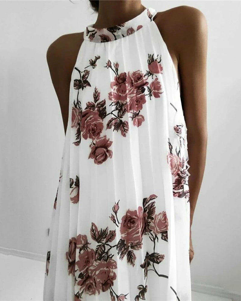 O Neck Floral Print Ruched Casual Dress