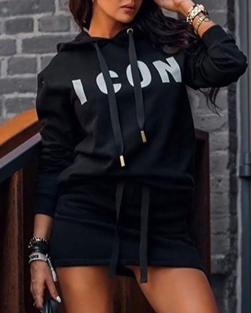 Letter Print Hooded Casual Dress