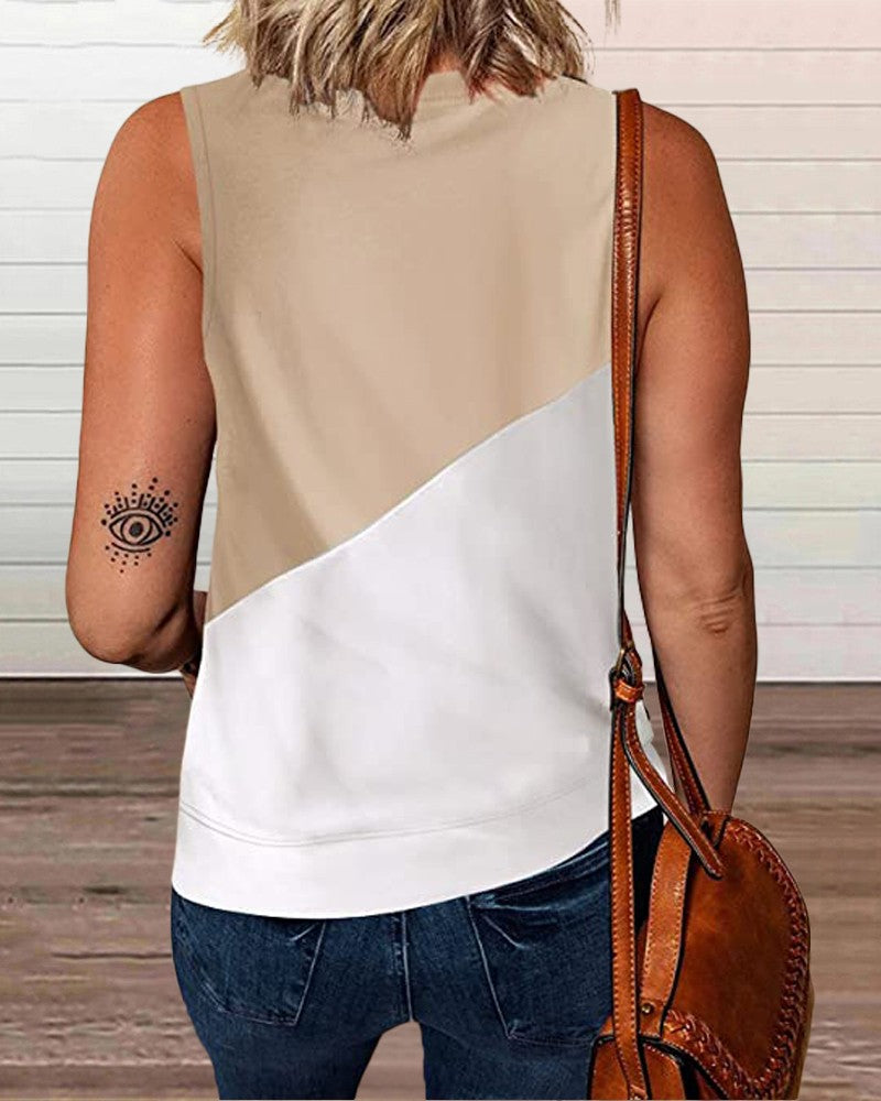 Colorblock Round Neck Casual Tank Top