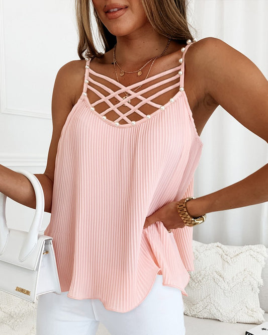 Crisscross Design Beaded Flowy Cami Top