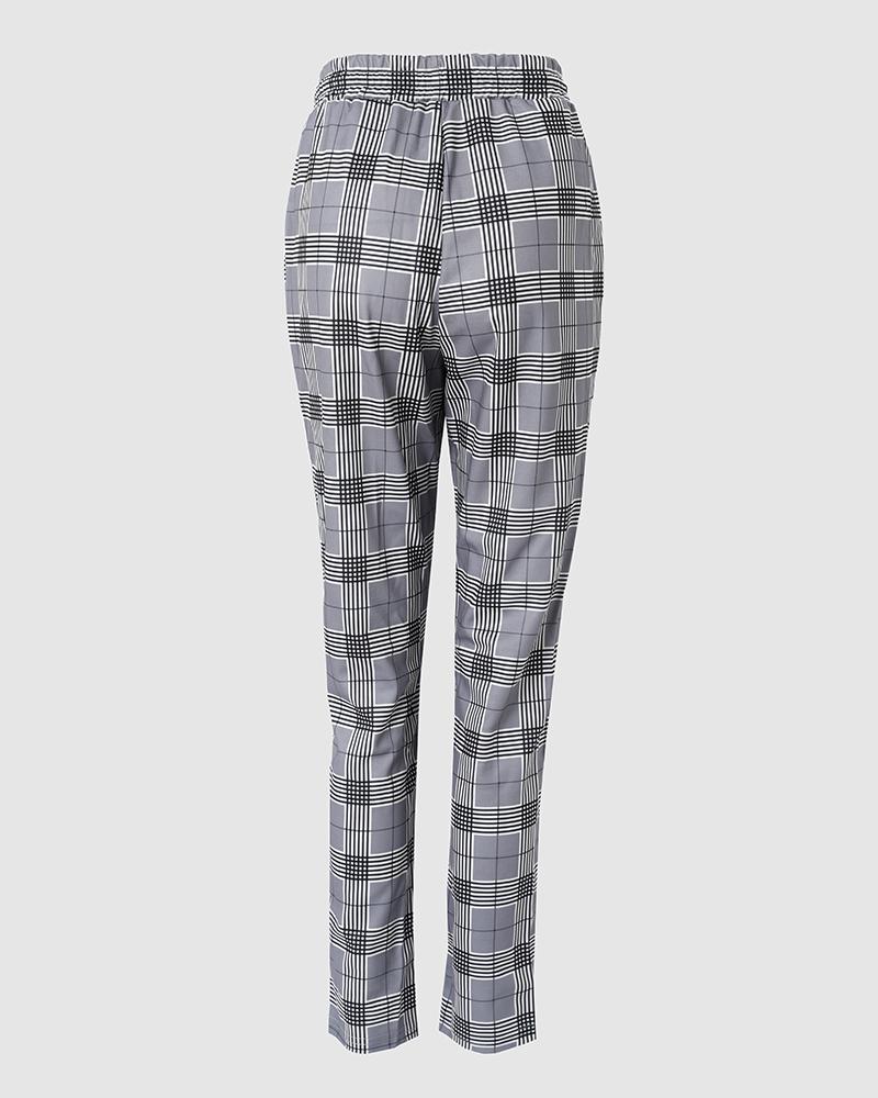 Plaid Print Pocket Design High Waist Pants