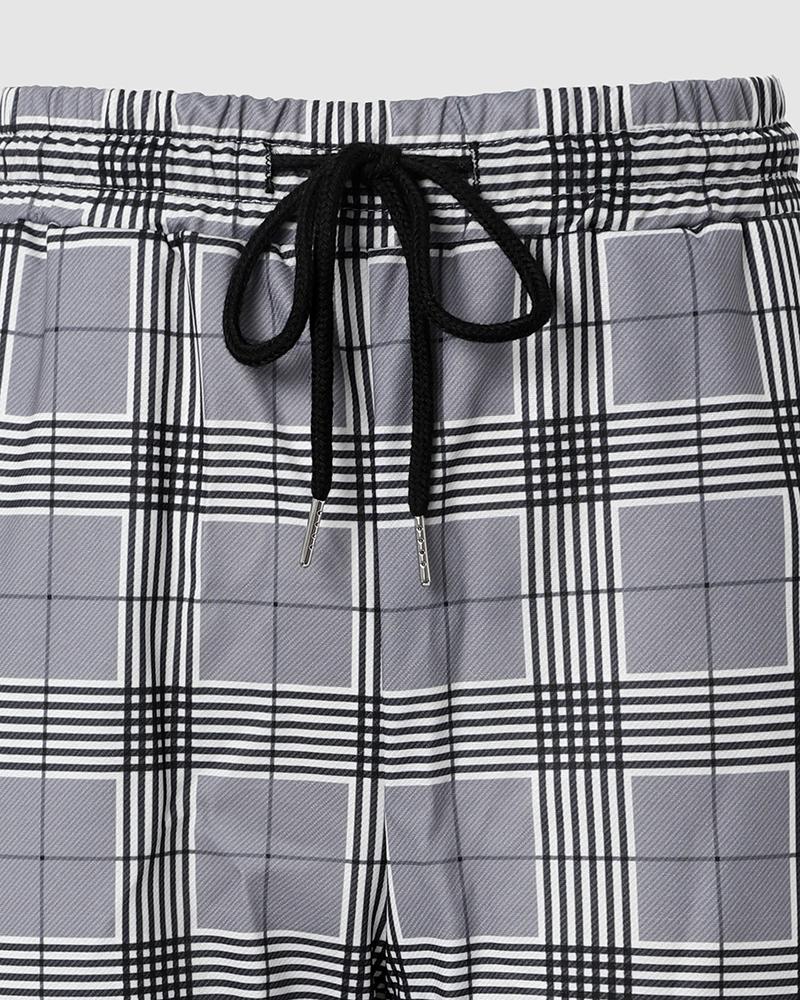 Plaid Print Pocket Design High Waist Pants