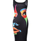 Abstract Figure Print Sleeveless U Neck Bodycon Dress