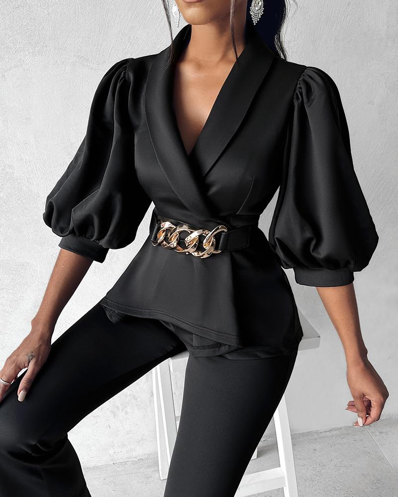 Lantern Sleeve Ruffles Top & Flared Pants Set