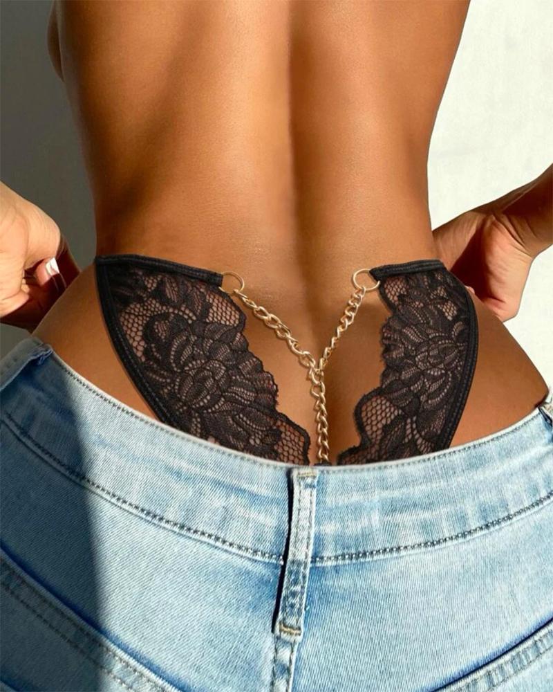 Chain Decor Lace Thong Panty