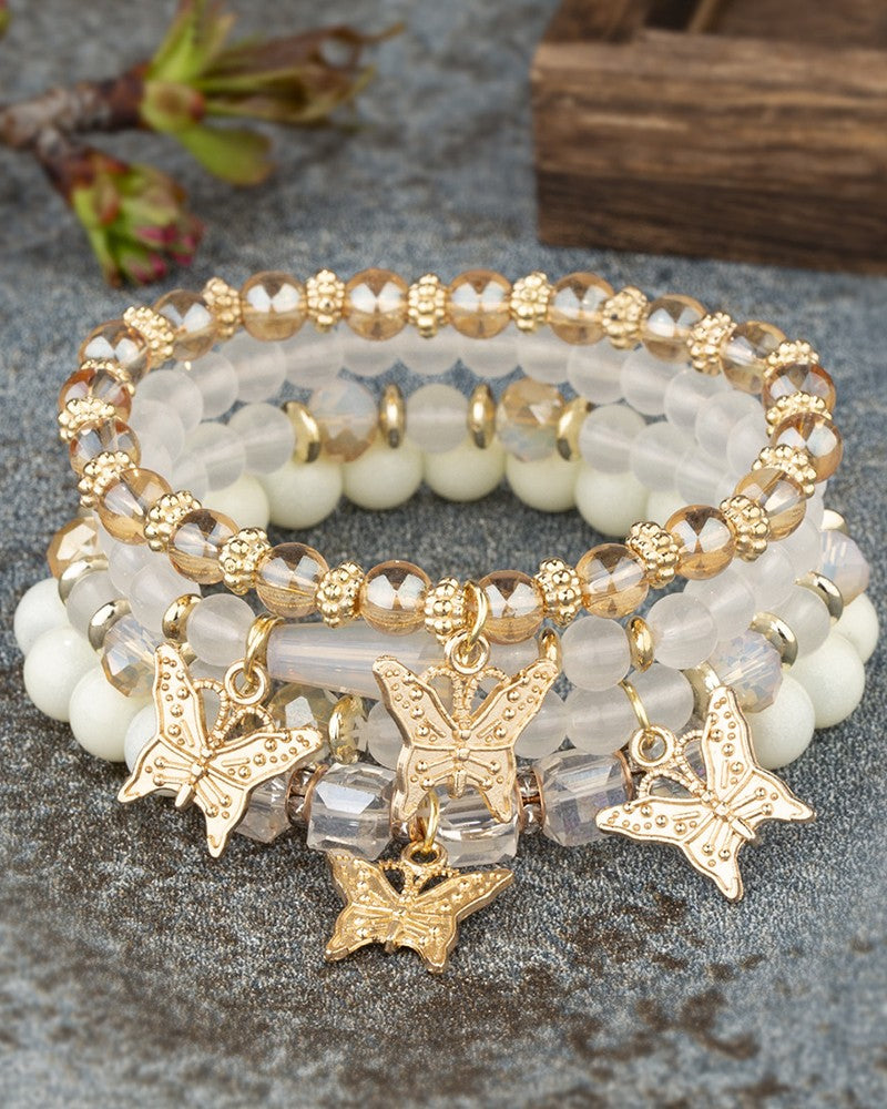 1pc Crystal Stone Beaded Butterfly Multi Layer Bracelet