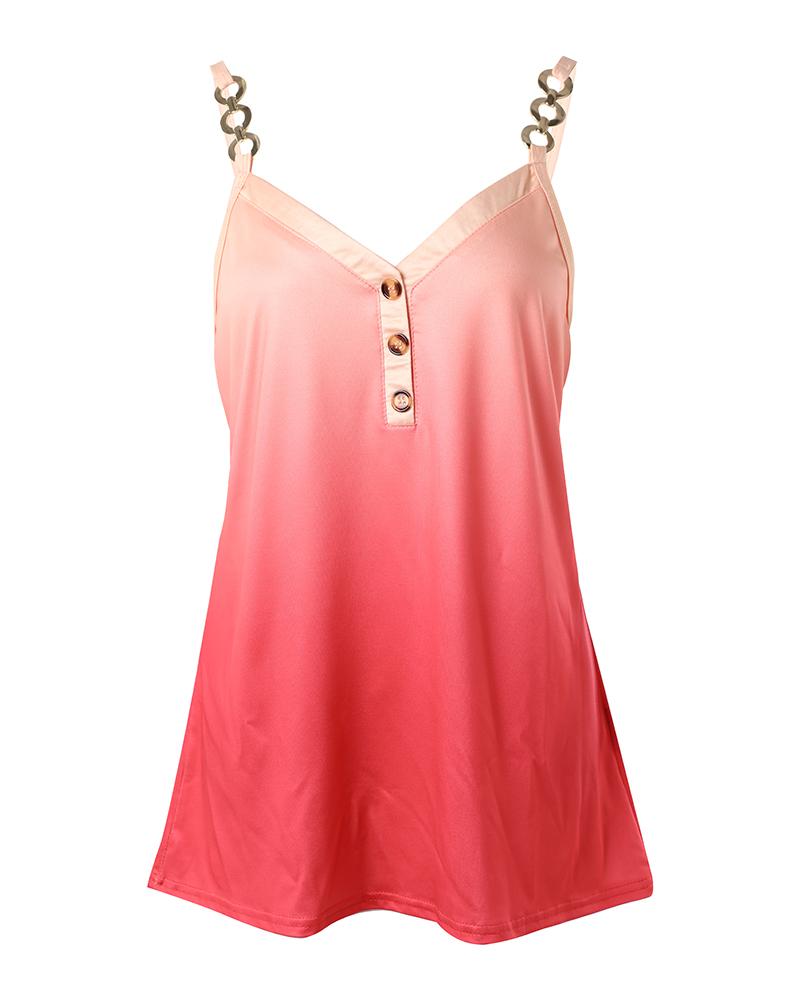 Ombre Chain Strap Buttoned Tank Top