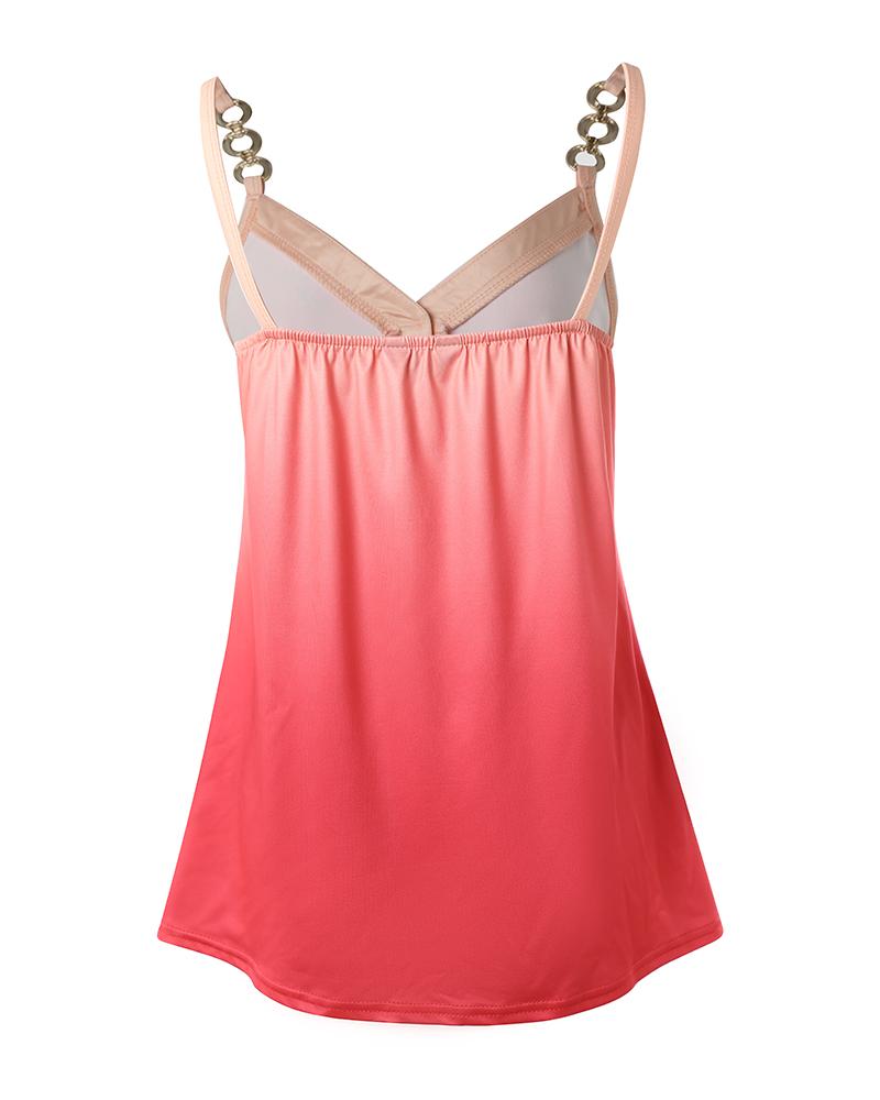 Ombre Chain Strap Buttoned Tank Top