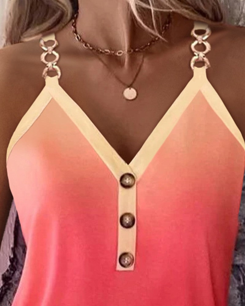 Ombre Chain Strap Buttoned Tank Top