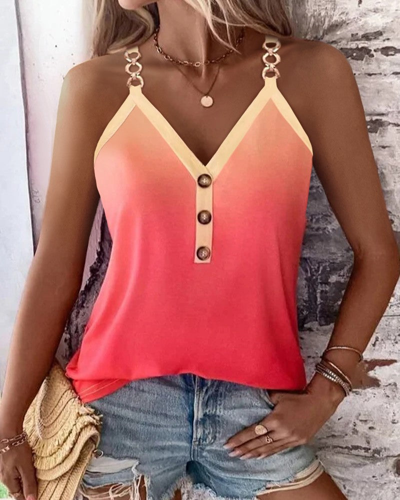 Ombre Chain Strap Buttoned Tank Top