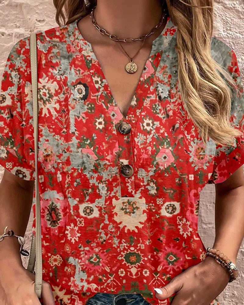 Vintage Floral Pattern Print Casual Top