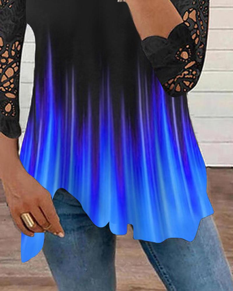 Ombre Contrast Lace Cold Shoulder Top