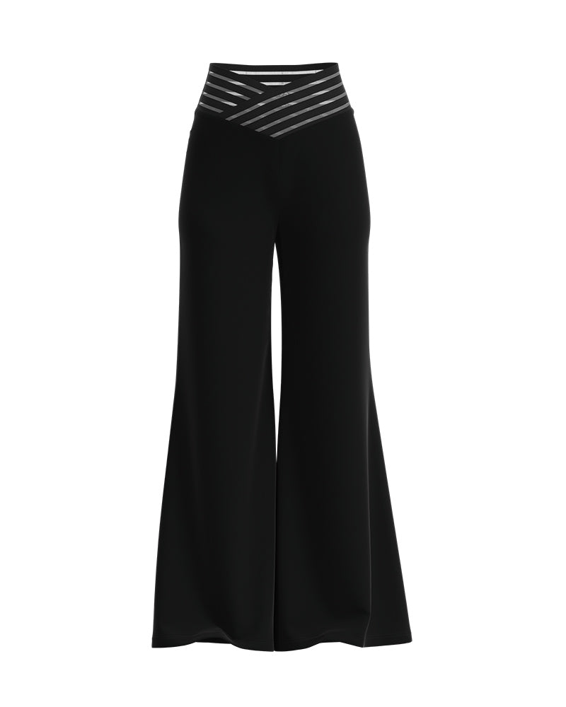 Crisscross Sheer Mesh Patch High Waist Pants