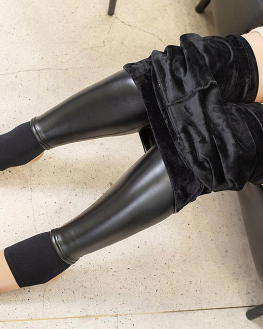 High Waist PU Leather Fleece Lined Leggings