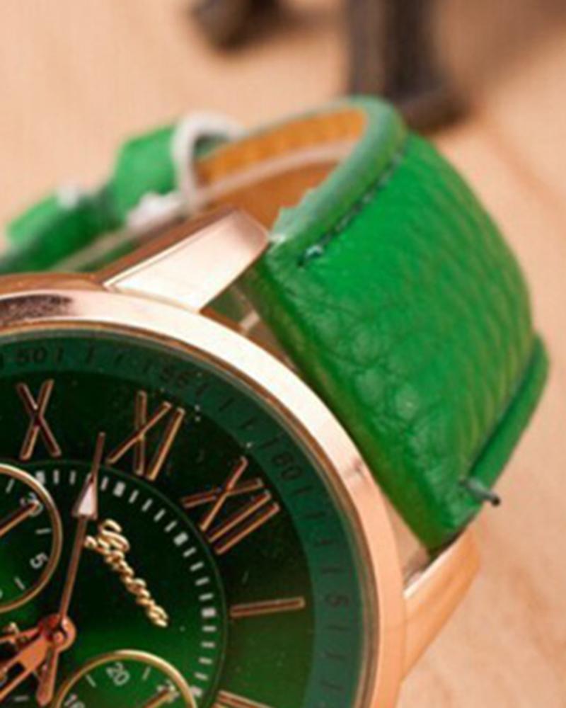 1pc Leather Band Quartz Watch