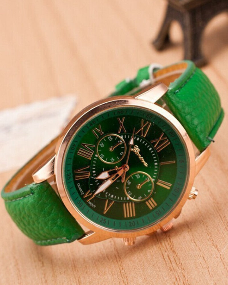 1pc Leather Band Quartz Watch