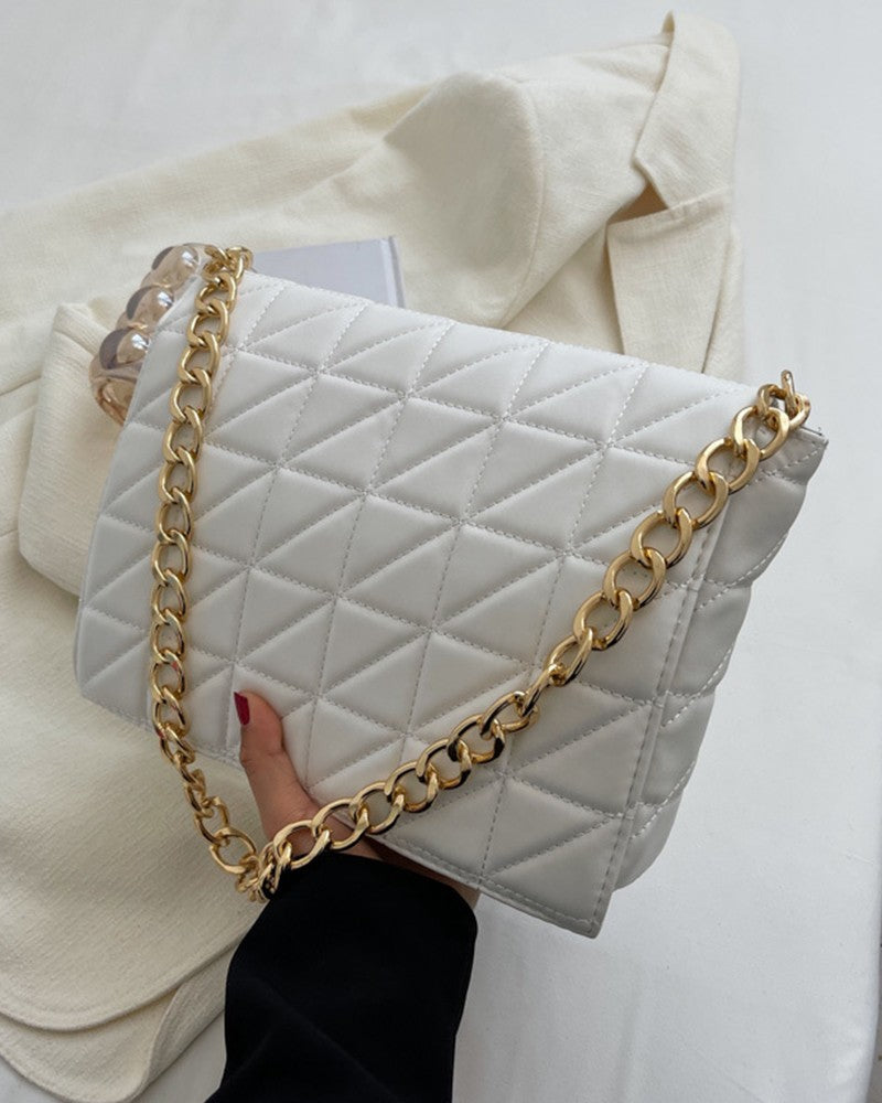 Flap Zipper Design Quilted Chain Strap Shoulder Bag