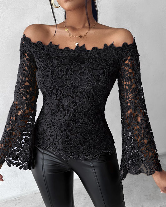 Off Shoulder Long Sleeve Lace Top